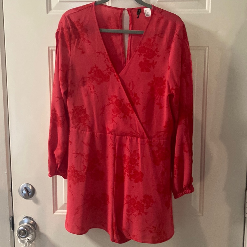 Bright Pink Romper w/ Red Floral Details - Size 12